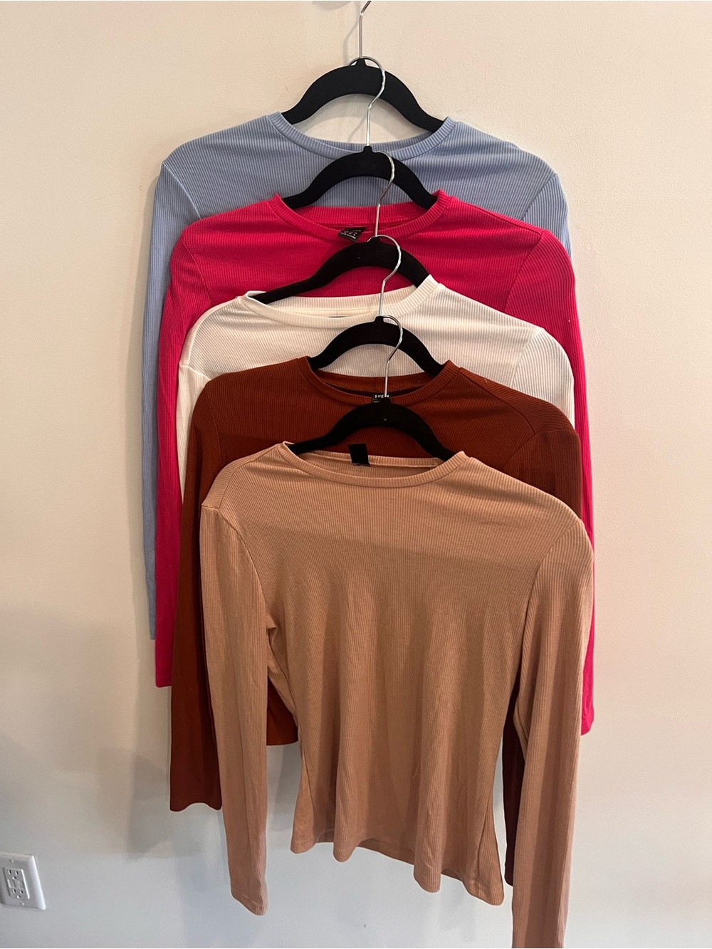 5-Piece Ribbed Long Sleeve Top Bundle Size Medium